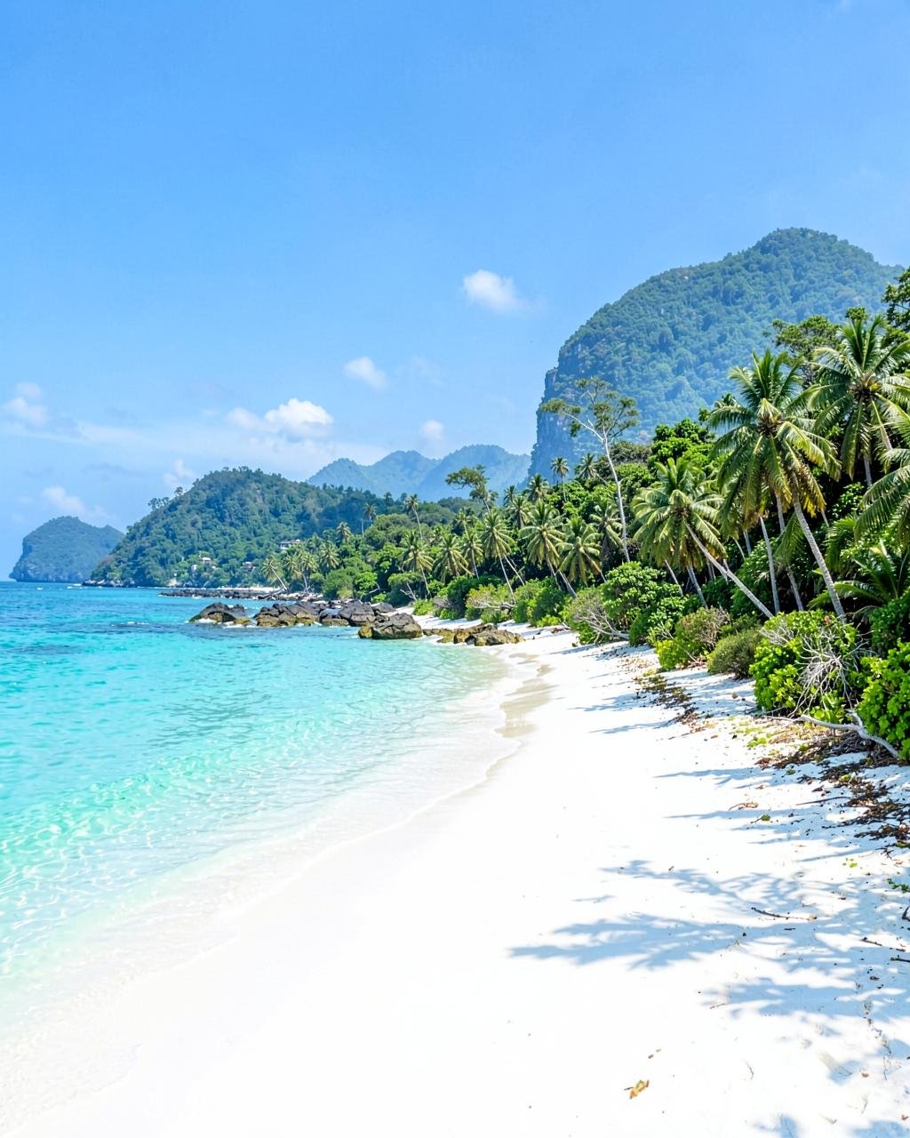 White sand and clear turquoise water along Havelock Island in the Andamans